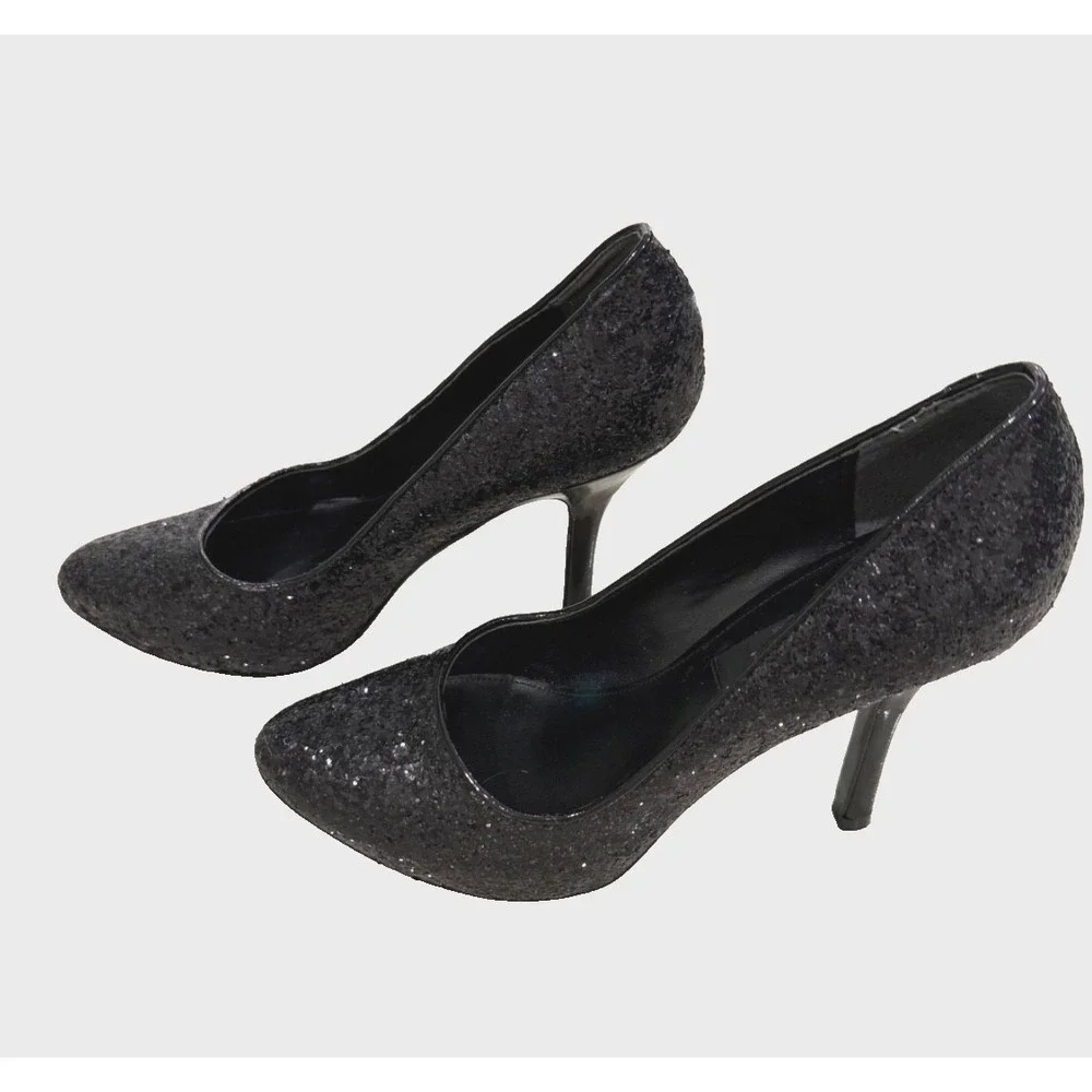 Nina - Black Sparkle Glitter Bling Pumps - 4.25